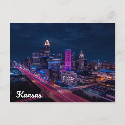 Kansas City Missouri Skyline Night ポストカード (正面)