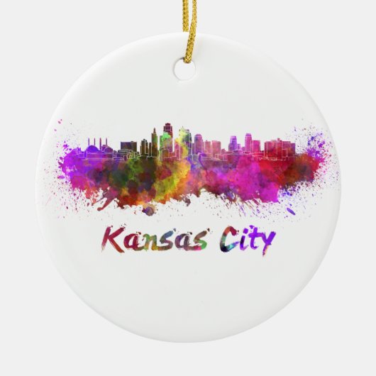 Kansas City skyline in watercolor セラミックオーナメント (正面)