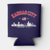 Kansas City Skyline | Vintage American Flag 缶クーラー (正面)