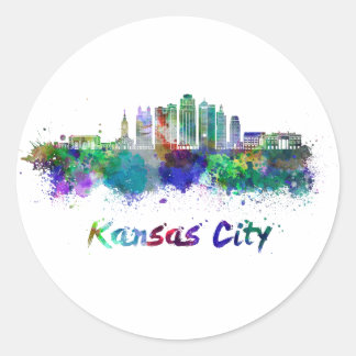Kansas City V2 skyline in watercolor ラウンドシール