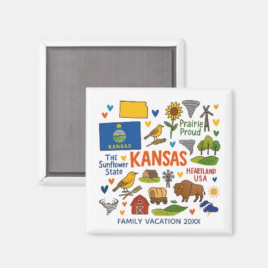 Kansas Family Trip Keepsake Personalized マグネット (正面/裏面)