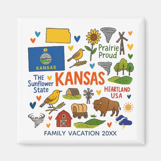 Kansas Family Trip Keepsake Personalized マグネット (正面)