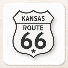Kansas Route 66 Retro White Shield Coaster スクエアペーパーコースター
