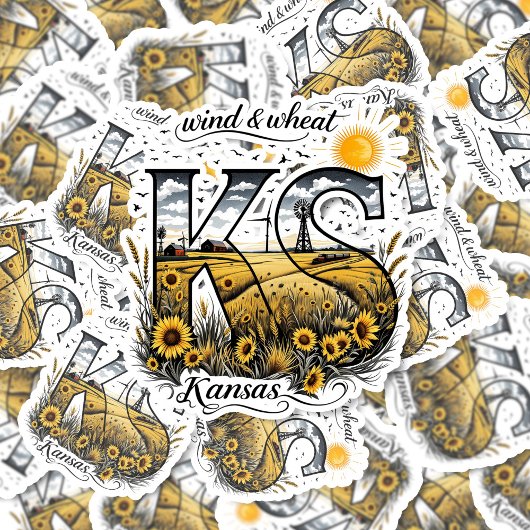 Kansas State Sticker | Wind & Wheat Sunflower Desi シール