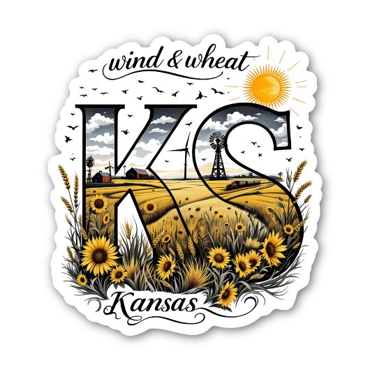 Kansas State Sticker | Wind & Wheat Sunflower Desi シール