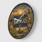 Kansas State Sunflower State Rustic Farmhouse ラージ壁時計 (傾斜)