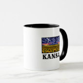 Kansas State Tattoo Style Sunflowers & Tornado マグカップ (正面右)