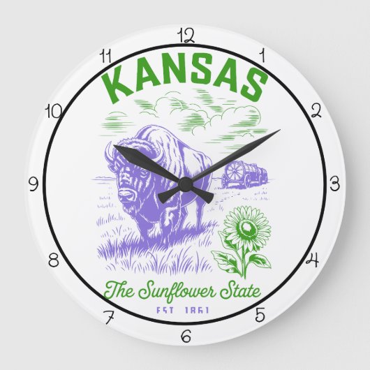 Kansas Sunflower State Bison  ラージ壁時計 (正面)