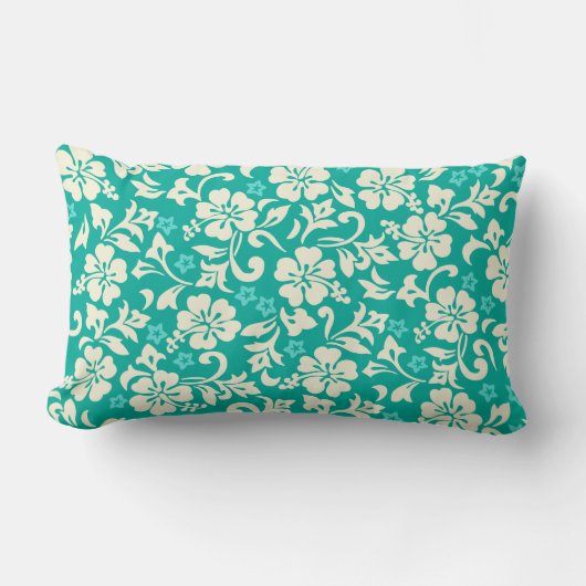 Kapalua Pareauのハワイのハイビスカスのリバーシブルのストライプ ランバークッション (正面)