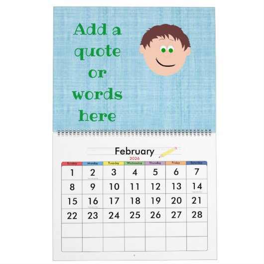 Kapskids顔カスタマイズ独自のグラフィックス カレンダー (2月 2026)