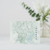 Karachi Pakistan Map Minimal ポストカード (スタンド正面)