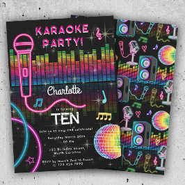 Karaoke Neon Glow Birthday Singing Music Party 招待状