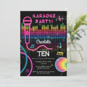Karaoke Neon Glow Birthday Singing Music Party  招待状 (スタンド正面)