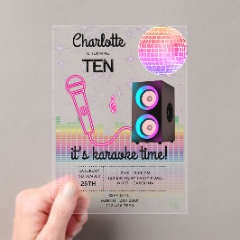 Karaoke Neon Glow Singing Disco Party Birthday アクリル招待状