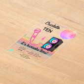 Karaoke Neon Glow Singing Disco Party Birthday アクリル招待状 (レイダウン)