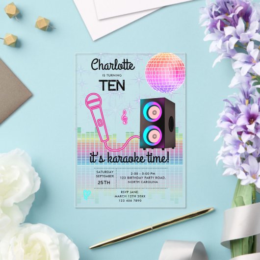 Karaoke Neon Glow Singing Disco Party Birthday アクリル招待状 (インサイチュ (ウェディング))