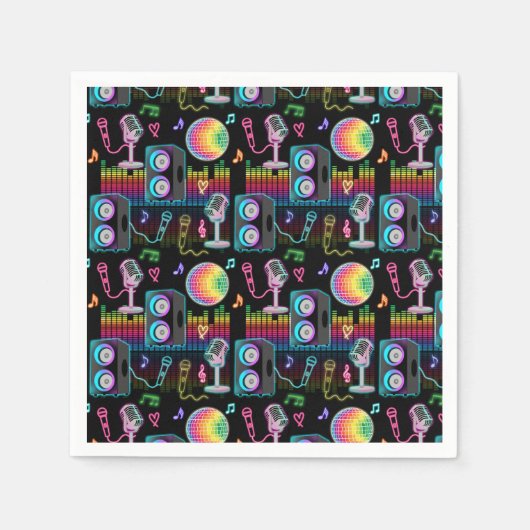 Karaoke Neon Glow Singing Music Party スタンダードカクテルナプキン (正面)