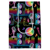 Karaoke Neon Glow Singing Music Party ミディアムペーパーバッグ (裏面)