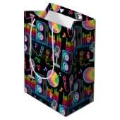 Karaoke Neon Glow Singing Music Party ミディアムペーパーバッグ (裏面アングル)