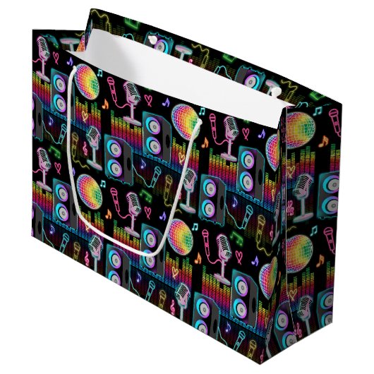 Karaoke Neon Glow Singing Music Party ラージペーパーバッグ (正面アングル)