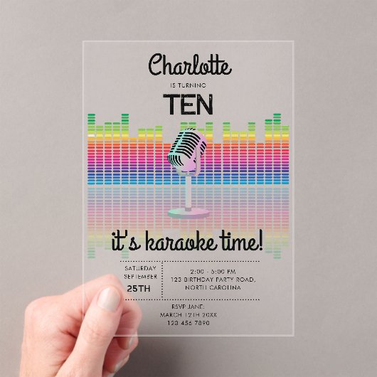 Karaoke Neon Glow Singing Music Party Birthday アクリル招待状 (インサイチュ (ポータブル))