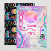 Karaoke Neon Glow  Tie Dye Birthday Party  招待状 (正面/裏面)