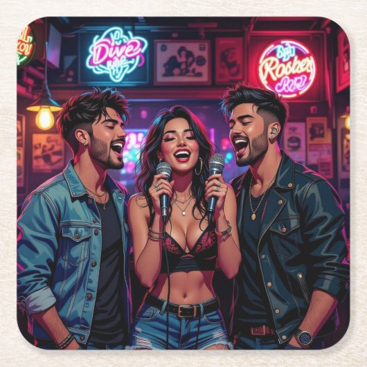 Karaoke Night at the Dive Bar スクエアペーパーコースター (正面)