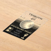 Karaoke Night Black Gold 40th Disco Birthday Party アクリル招待状 (レイダウン)