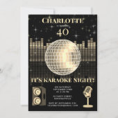 Karaoke Night Black Gold 40th Disco Birthday Party 招待状 (正面)