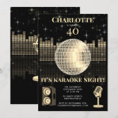 Karaoke Night Black Gold 40th Disco Birthday Party 招待状 (正面/裏面)