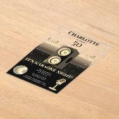 Karaoke Night Black Gold 50th Disco Birthday Party アクリル招待状 (レイダウン)