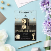 Karaoke Night Black Gold 50th Disco Birthday Party アクリル招待状 (インサイチュ (ウェディング))