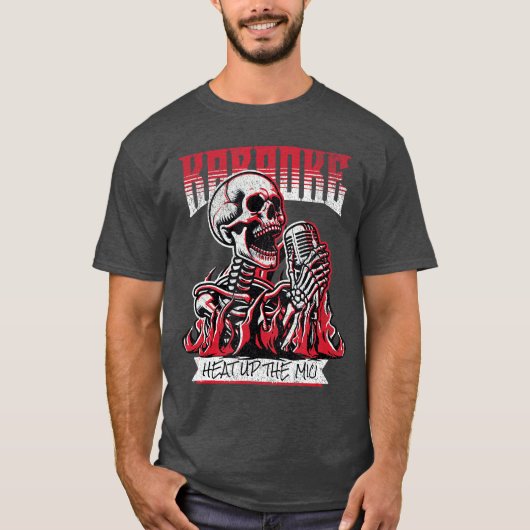 Karaoke Punk Rock Heat Up The Mic Skeleton Tシャツ (正面)