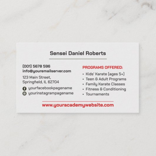 Karate Academy - Red Blossom Sakura 名刺 (裏面)