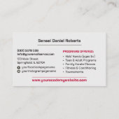 Karate Academy - Rising Sun Kanji 名刺 (裏面)