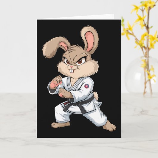 Karate Bunny Martial Arts Rabbit Funny For Kids Bo カード (黄色い花)