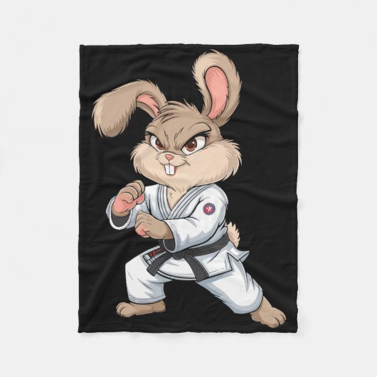 Karate Bunny Martial Arts Rabbit Funny For Kids Bo フリースブランケット (正面)