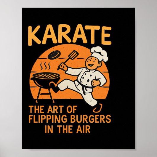 Karate Burgers Flip Cooking Martial Arts Humor Des ポスター (正面)