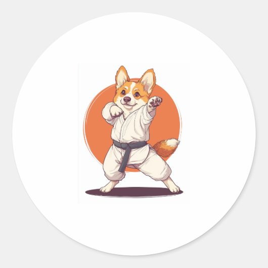 Karate Corgi � Martial Arts Dog ラウンドシール (正面)