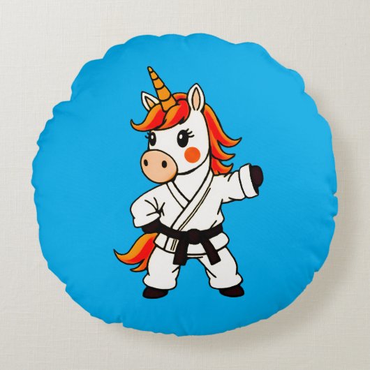 Karate  et unicorn .Fantastique art martial  ラウンドクッション (正面)