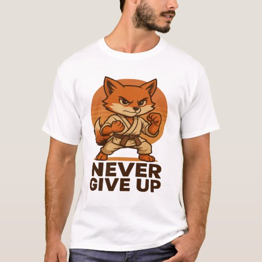 Karate Fox - Never Give Up Motivational japanese  Tシャツ (正面)