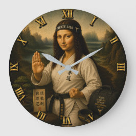 Karate Funny Mona Lisa Martial Arts Gift ラージ壁時計