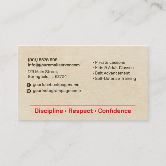 Karate instructor - Japanese Kanji and sun  名刺 (裏面)