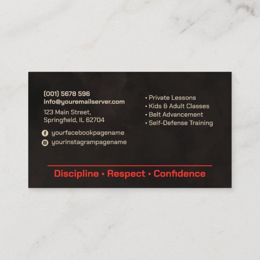 Karate instructor - Japanese Kanji and sun  名刺 (裏面)