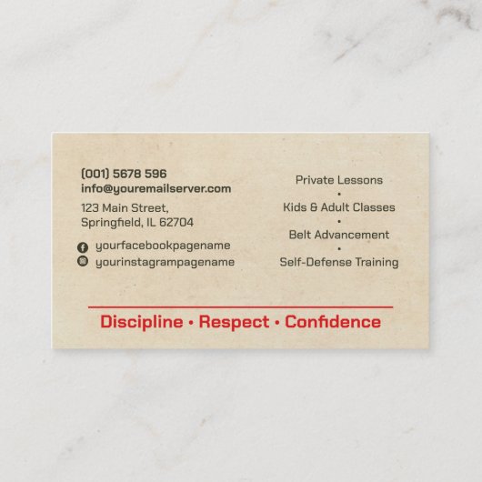 Karate instructor - Kanji and karateka silhouette  名刺 (裏面)