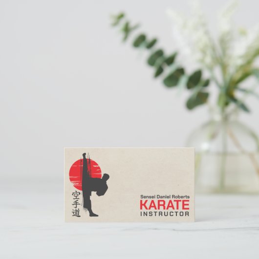 Karate instructor - Kanji and karateka silhouette  名刺 (スタンド正面)