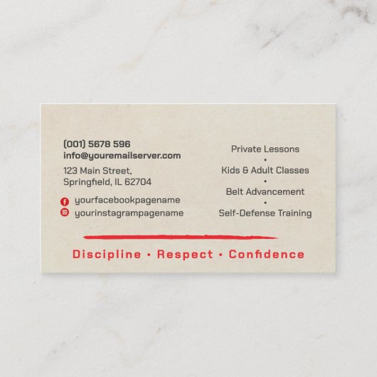 Karate instructor - Kanji and karateka silhouette  名刺 (裏面)