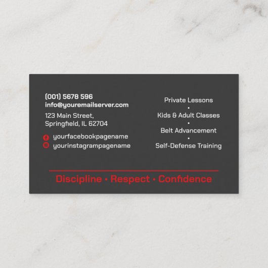 Karate instructor - Kanji and karateka silhouette  名刺 (裏面)