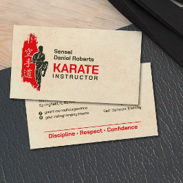 Karate instructor - Kanji and karateka silhouette  名刺