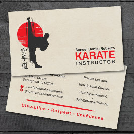Karate instructor - Kanji and karateka silhouette  名刺